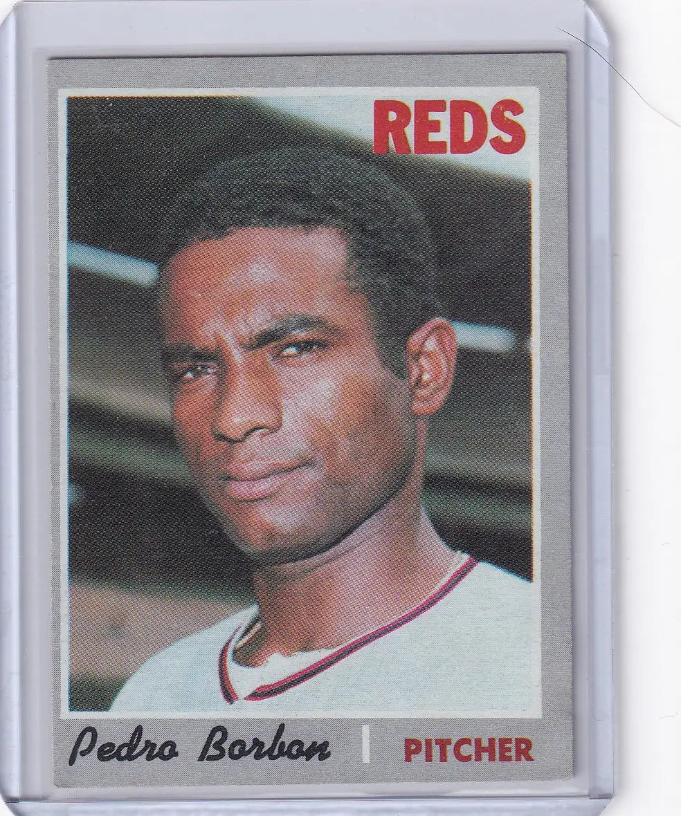 1970 Topps Baseball card of Pedro Borbon, Cincinnati Reds pitcher and rookie