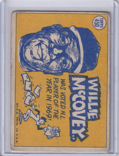 Vintage Topps Baseball card of Willie McCovey, San Francisco Giants, on yellow background