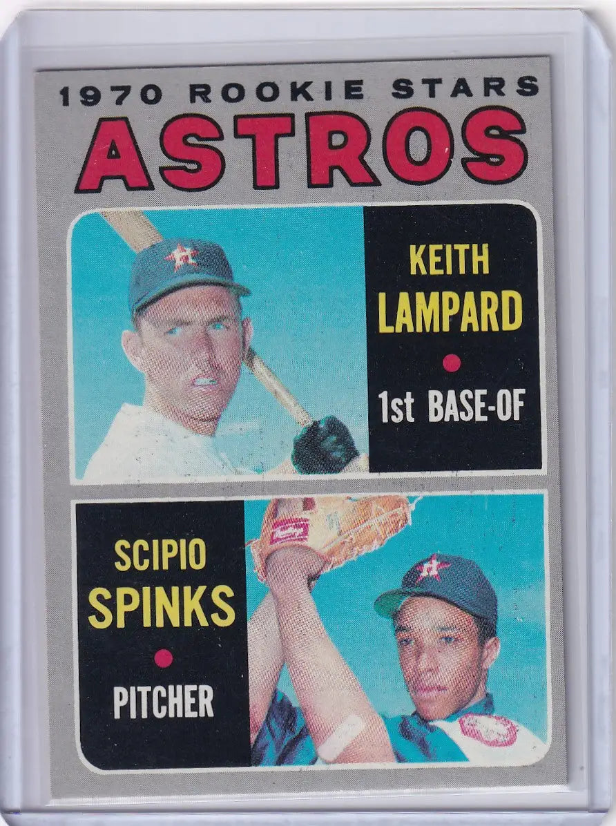 Vintage 1970 Topps Baseball Astros Rookies card featuring Keith Lampard and Scipio Spinks