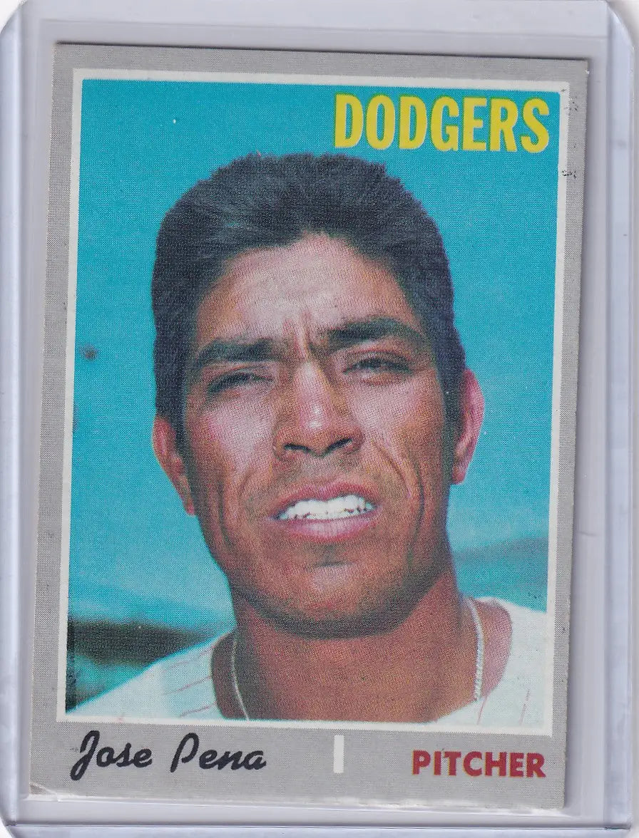 Vintage 1970 Topps Baseball card of Jose Pena, Los Angeles Dodgers pitcher