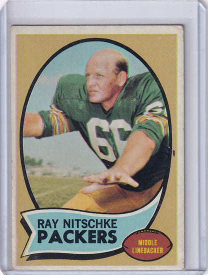 Vintage 1970 Topps Football Ray Nitschke card in Green Bay Packers uniform