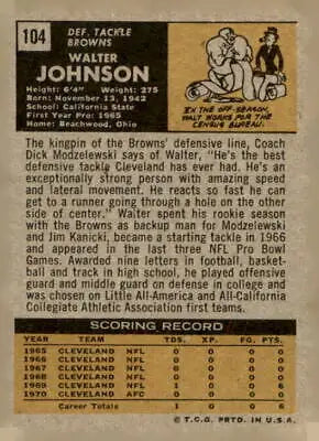 Vintage football card featuring Walter Johnson from the 1971 Topps series