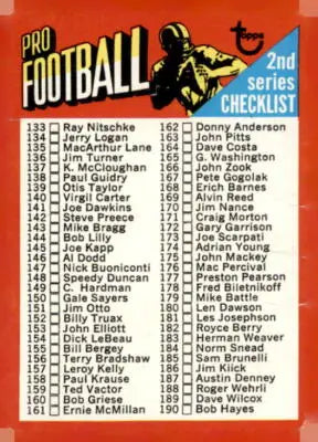 Football card checklist for 1971 Topps #106 with 133-263 EX set details