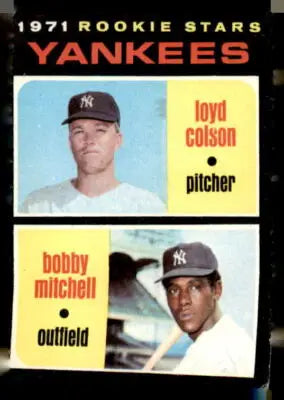 1971 Yankees Rookie Stars baseball card featuring Loyd Colson and Bobby Mitchell