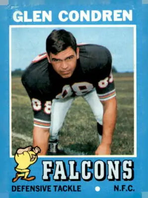 Glen Condren Atlanta Falcons trading card from 1971 Topps #122 for collectors