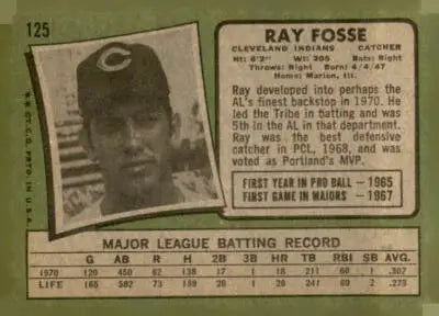 Ray Fosse baseball card from 1971 Topps #125, a collectible sports trading card