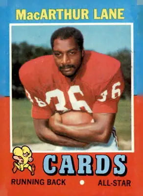 Vintage 1971 Topps MacArthur Lane football card featuring MacArthur Lane football memorabilia