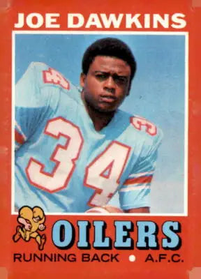 Joe Dawkins Houston Oilers trading card from the 1971 Topps series featuring player image