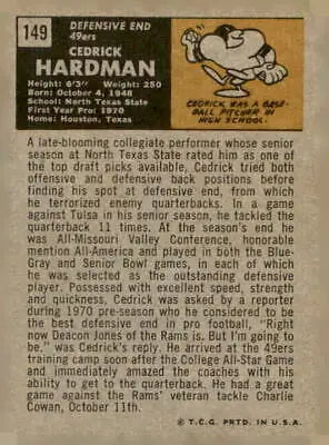 Cedrick Hardman football card from 1971 Topps featuring San Francisco 49ers player