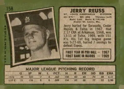 Vintage 1971 Topps Jerry Reuss baseball card featuring Jerry Reuss in classic design