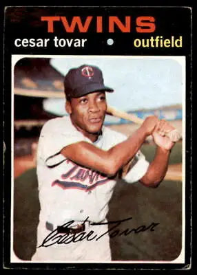 Cesar Tovar baseball card from 1971 Topps #165 showcasing Tovar baseball memorabilia