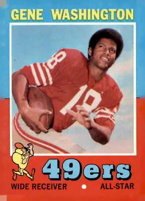 Gene Washington football card from 1971 Topps #165 featuring San Francisco 49ers star