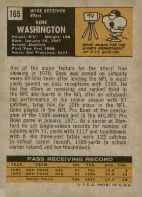 Vintage football card of Gene Washington from the San Francisco 49ers 1971 Topps series