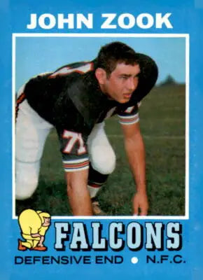 John Zook football card from 1971 Topps #166 showcasing John Zook football memorabilia