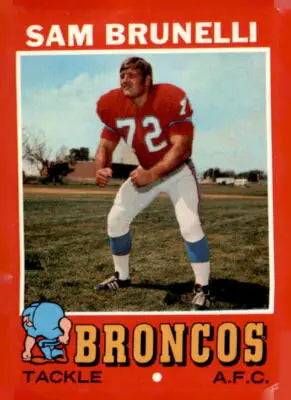 Vintage football card of Sam Brunelli from 1971 Topps #185 Denver Broncos