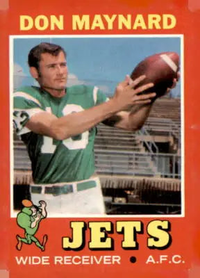 Don Maynard football trading card from 1971 Topps #19 featuring York Jets star