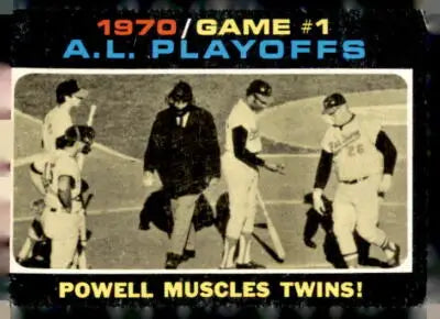 Vintage baseball card featuring Powell Muscles Twins from 1971 Topps #195
