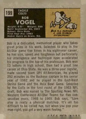 Vintage football trading card featuring Bob Vogel from 1971 Topps #199
