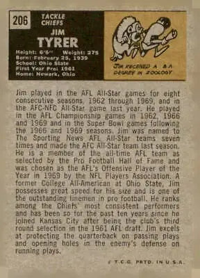 Vintage Jim Tyrer football card from 1971 Topps #206 featuring Kansas City Chiefs player
