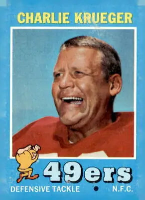Vintage football card of Charlie Krueger from 1971 Topps #213 San Francisco 49ers