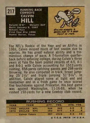 Vintage 1971 Topps Calvin Hill football card featuring Calvin Hill football memorabilia