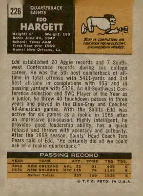 Edd Hargett football card from 1971 Topps #226 showcasing Edd Hargett football memorabilia