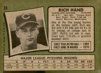 Vintage 1971 Topps Rich Hand baseball card featuring Rich Hand in collectible condition