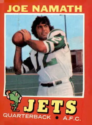 Joe Namath football trading card from 1971 Topps #250 featuring Joe Namath in excellent condition