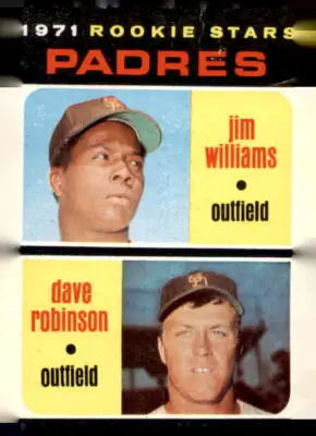 1971 Topps Padres Rookie Stars baseball card featuring Jim Williams and Dave Robinson