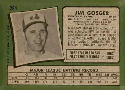 Vintage 1971 Topps Jim Gosger trading card sports trading card collectible
