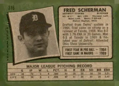 Vintage 1971 Topps Fred Scherman trading card from the Fred Scherman trading collection