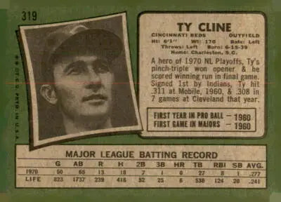 1971 Topps #319 Ty Cline Cincinnati Reds baseball card for collectors