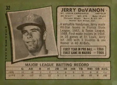 Vintage 1971 Topps #32 Jerry DaVanon sports trading card for collectors
