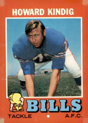 1971 Topps Howard Kindig football card featuring Buffalo Bills player Howard Kindig in mint condition