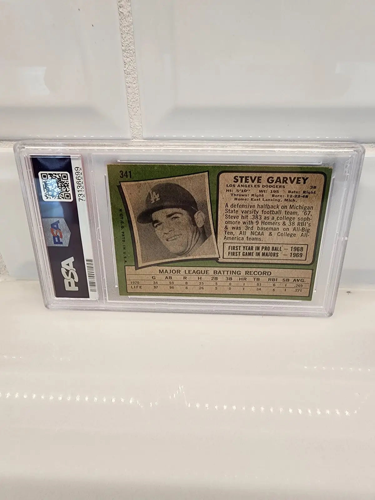 Encased 1971 Topps Steve Garvey trading card RC PSA 4 of Los Angeles Dodgers star