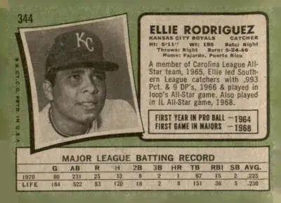 Vintage 1971 Topps Ellie Rodriguez sports trading card in excellent condition