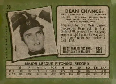 Vintage 1971 Topps Dean Chance Baseball Card featuring Dean Chance baseball memorabilia