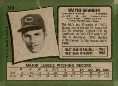 Vintage 1971 Topps Wayne Granger trading card featuring Cincinnati Reds player