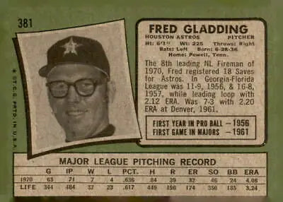 Vintage 1971 Topps Fred Gladding trading card, sports trading card collectible