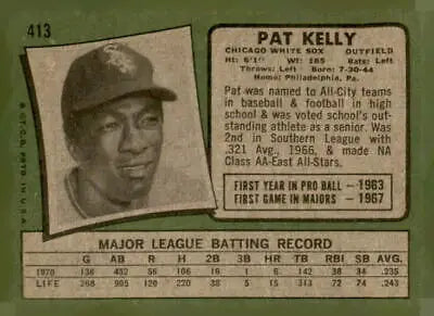 Vintage 1971 Topps Pat Kelly sports trading card from the 1971 Topps series