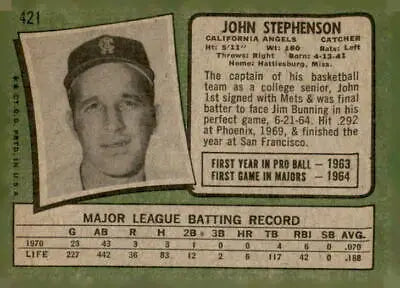 Vintage baseball card of John Stephenson from the California Angels 1971 Topps #421