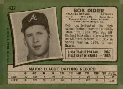 Vintage 1971 Topps Bob Didier baseball card featuring Didier baseball player