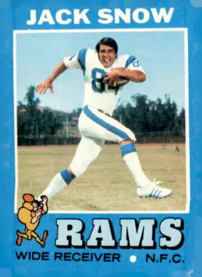 1971 Topps Jack Snow football card featuring Los Angeles Rams player in excellent condition