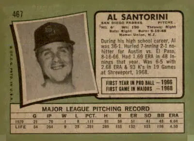 Vintage 1971 Topps Al Santorini sports trading card from a classic baseball trading card collection