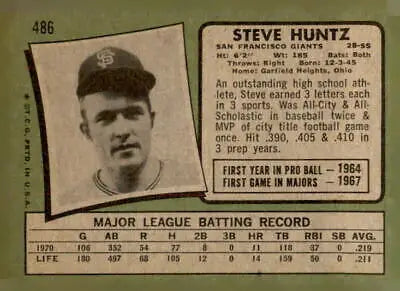 Vintage baseball card featuring Steve Huntz from Huntz Sports Trading collection