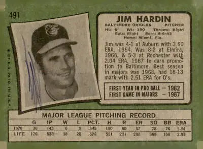 Vintage Jim Hardin baseball card from 1971 Topps series showcasing Jim Hardin baseball memorabilia