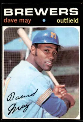 Vintage Milwaukee Brewers baseball card featuring 1971 Topps #493 Dave May