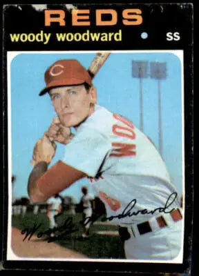 1971 Topps Woody Woodward trading card showing a vintage sports trading card
