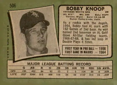 Vintage baseball trading card featuring Bobby Knoop from the 1971 Topps set