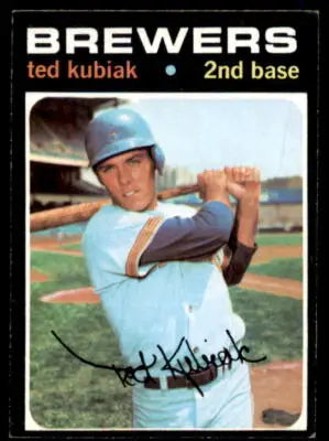 Signed Ted Kubiak baseball card from 1971 Topps #516 Milwaukee Brewers trading card